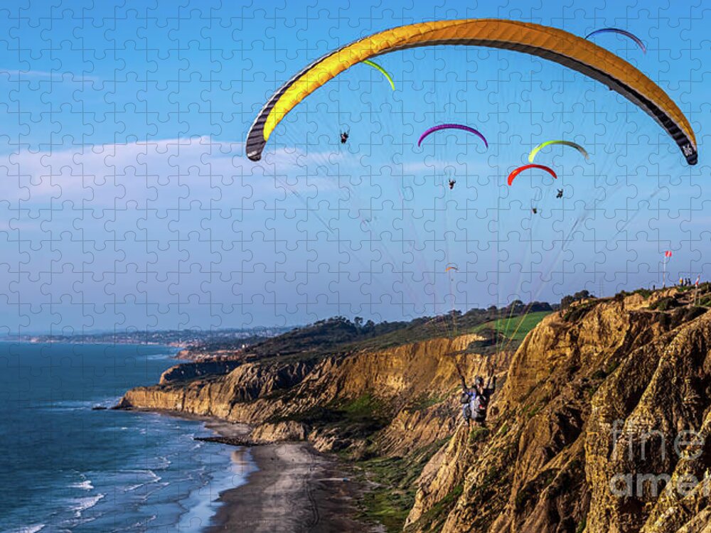 Beach Jigsaw Puzzle featuring the photograph Paragliders Flying Over Torrey Pines by David Levin
