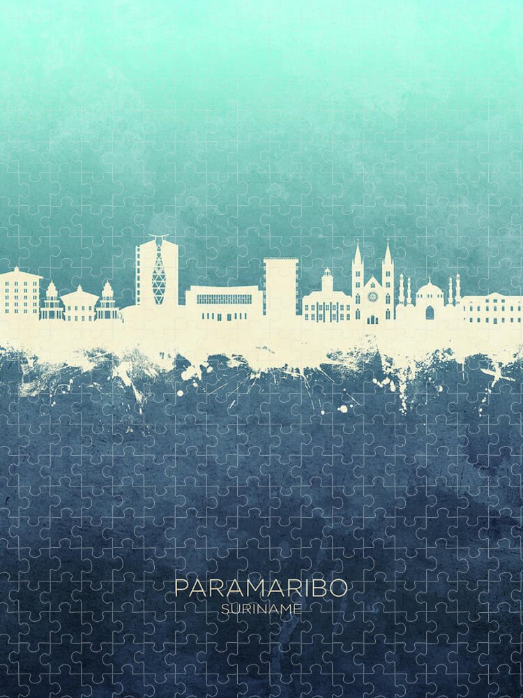 Paramaribo Jigsaw Puzzle featuring the digital art Paramaribo Suriname Skyline #62 by Michael Tompsett