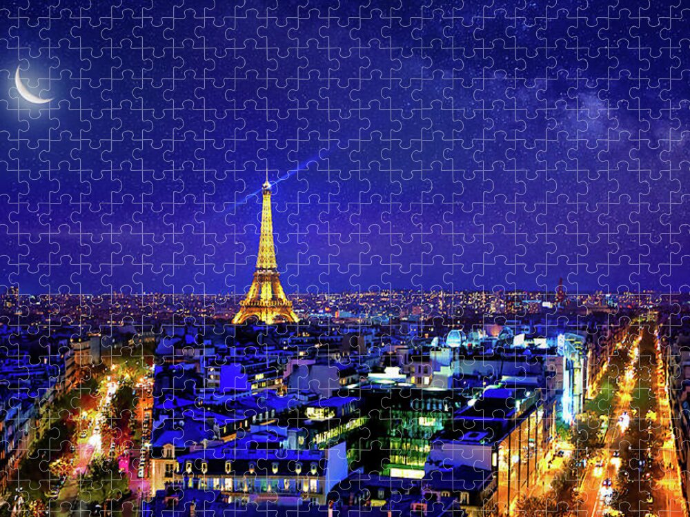 Paris Night Sky Galaxy Jigsaw Puzzle by Ali Nasser - Fine Art America