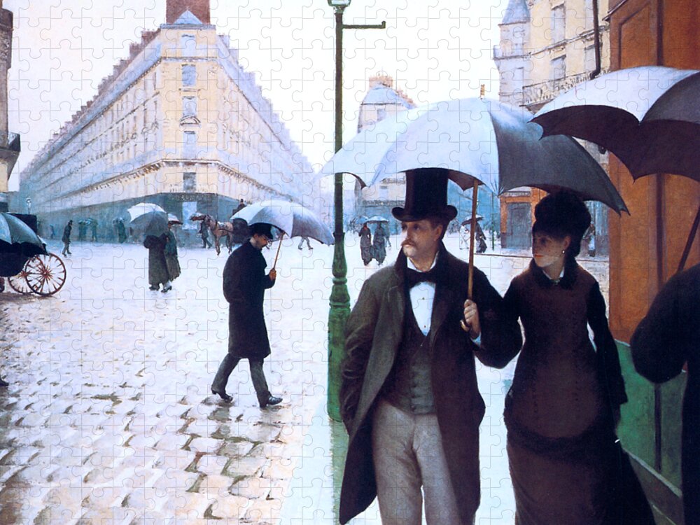 Caillebotte Jigsaw Puzzle featuring the painting Paris the Place de l Europe on a Rainy Day by Gustave Caillebotte