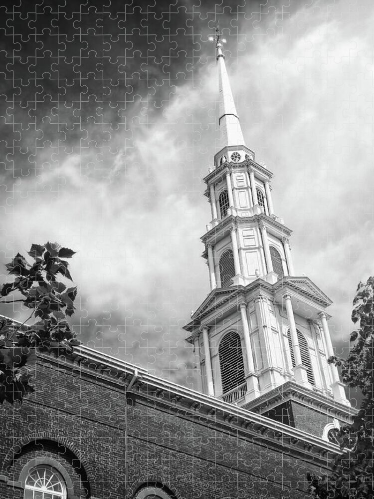 Boston Jigsaw Puzzle featuring the photograph Park Street Church Steeple Boston Massachusetts Black and White by Carol Japp