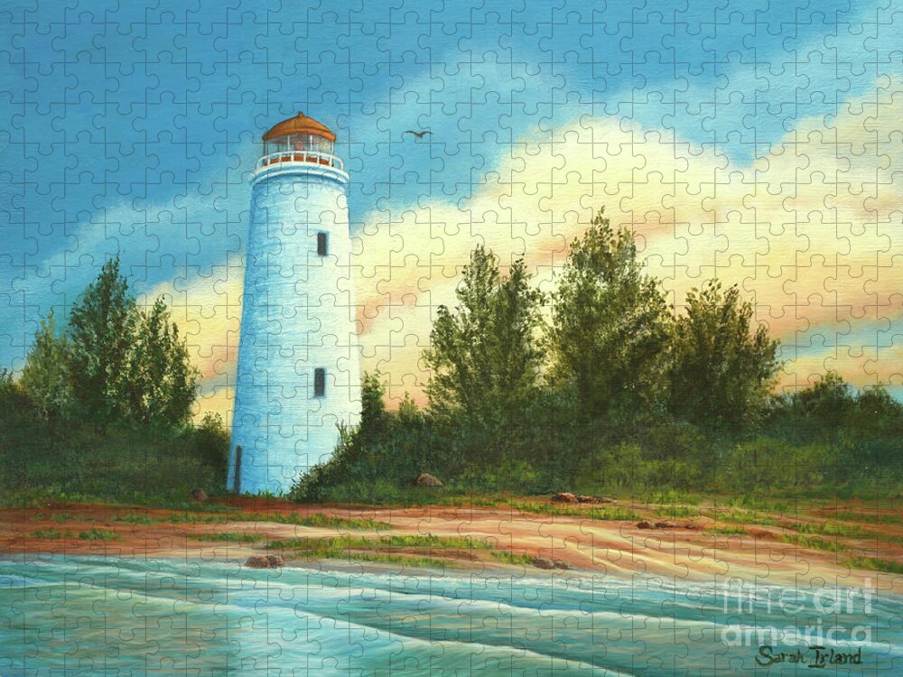 Waterscape Jigsaw Puzzle featuring the painting Passing Christian Island Light by Sarah Irland