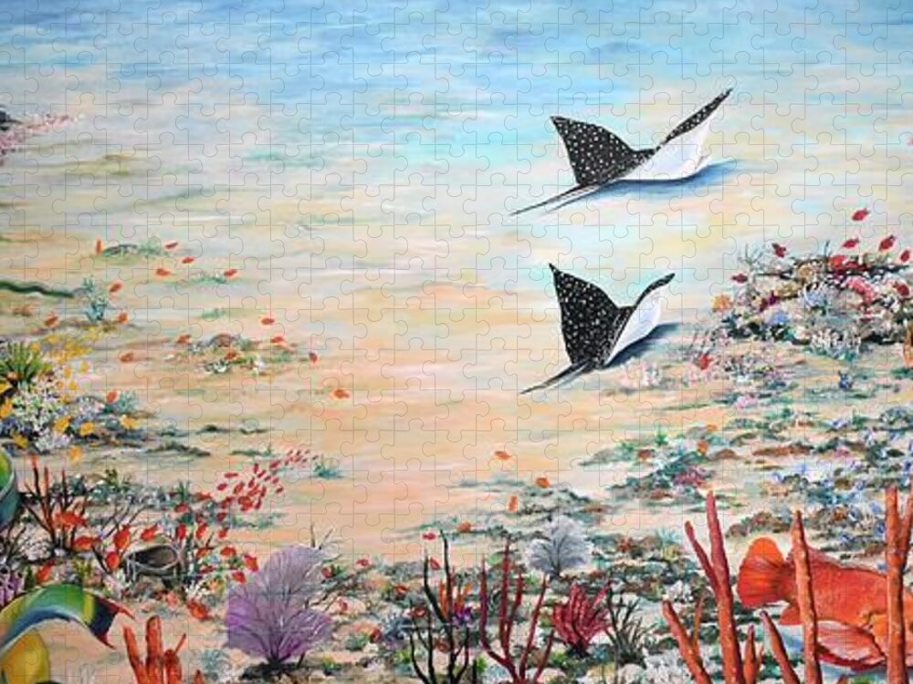Sting Rays Jigsaw Puzzle featuring the painting Passing Through by Karin Dawn Kelshall- Best