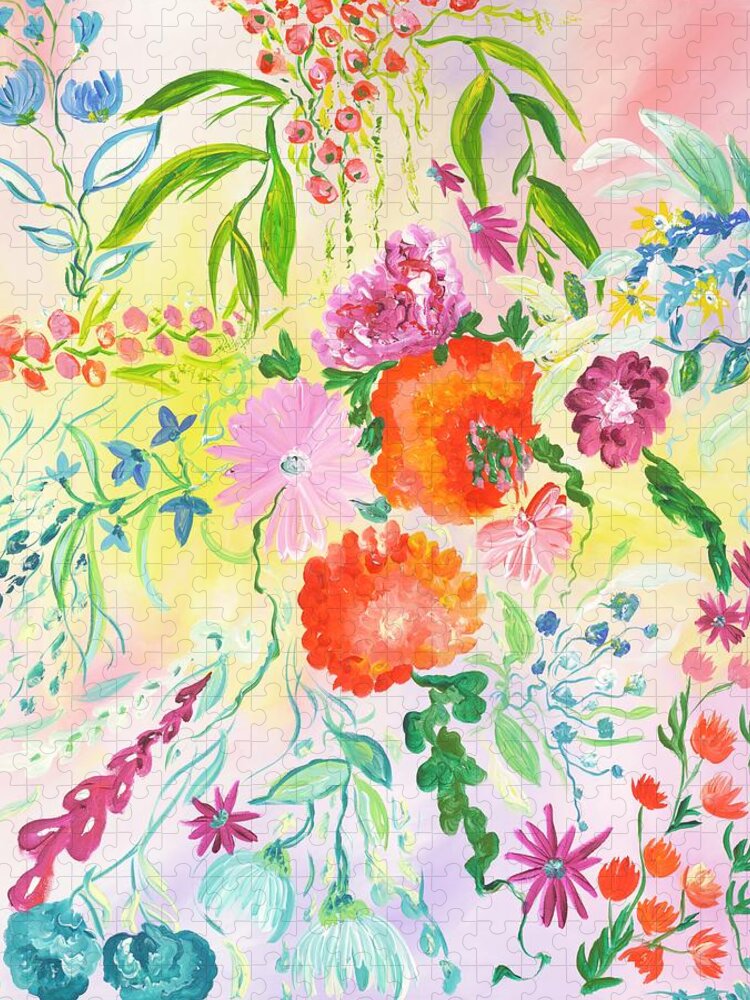 Floral Jigsaw Puzzle featuring the painting Pastel Bright Flowers by Britt Miller