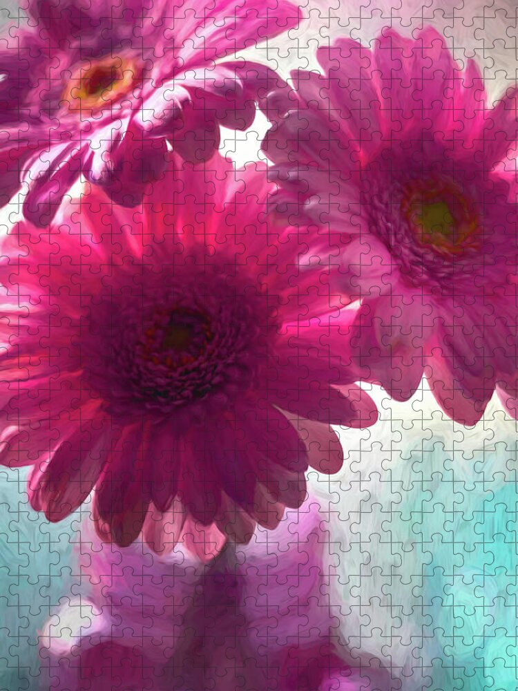 Gerbera Daisy Jigsaw Puzzle featuring the photograph Pastel Pink Gerbera Daisy Trio Painterly by Carol Japp