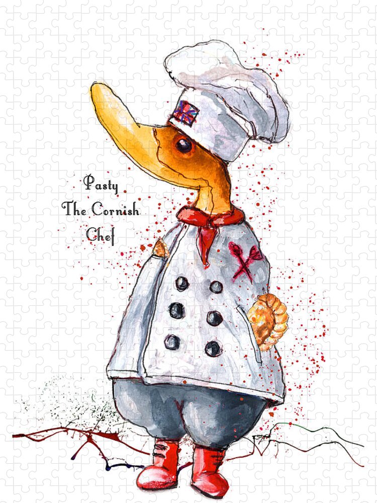 Duck Jigsaw Puzzle featuring the painting Pasty the Cornish Chef by Miki De Goodaboom