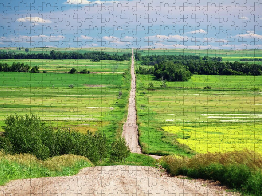 Infinity Jigsaw Puzzle featuring the photograph Path to Infinity - gravel road in North Dakota vanishes into the distance by Peter Herman