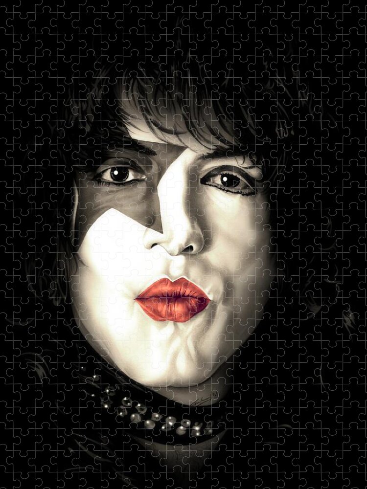 Kiss Jigsaw Puzzle featuring the drawing Paul Stanley - KISS by Fred Larucci