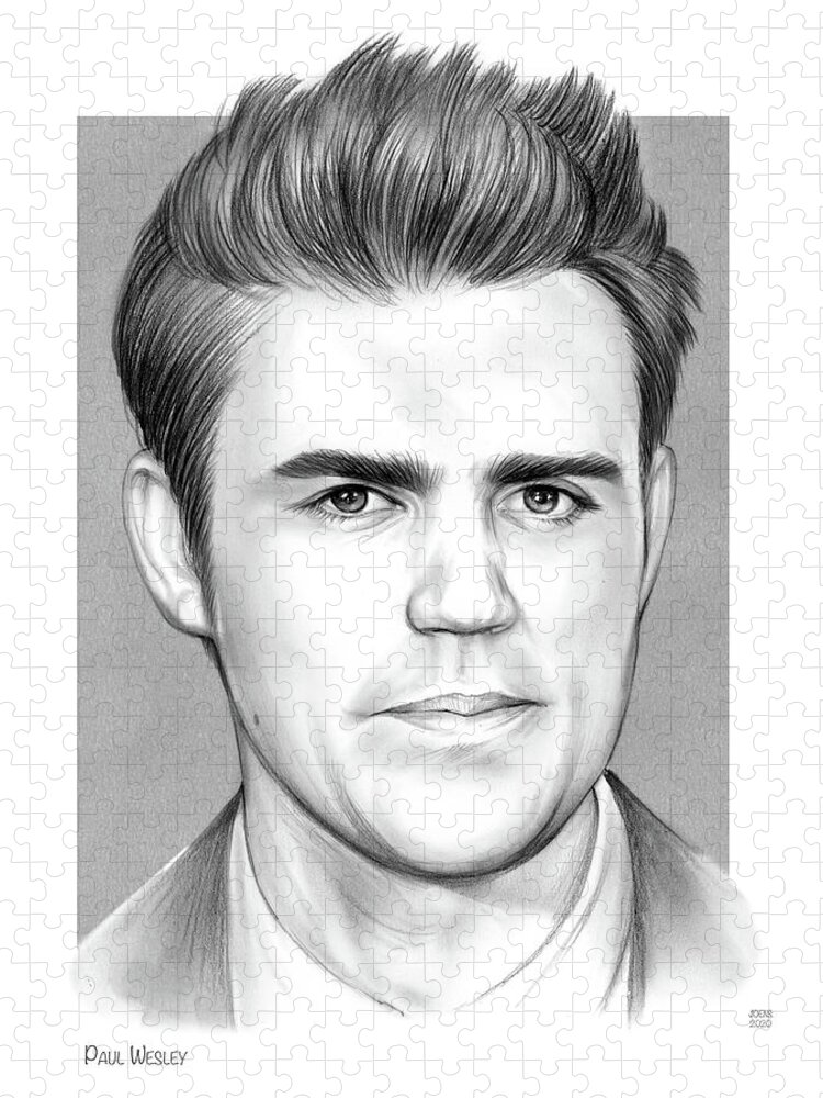 Hollywood Jigsaw Puzzle featuring the drawing Paul Wesley 2 by Greg Joens