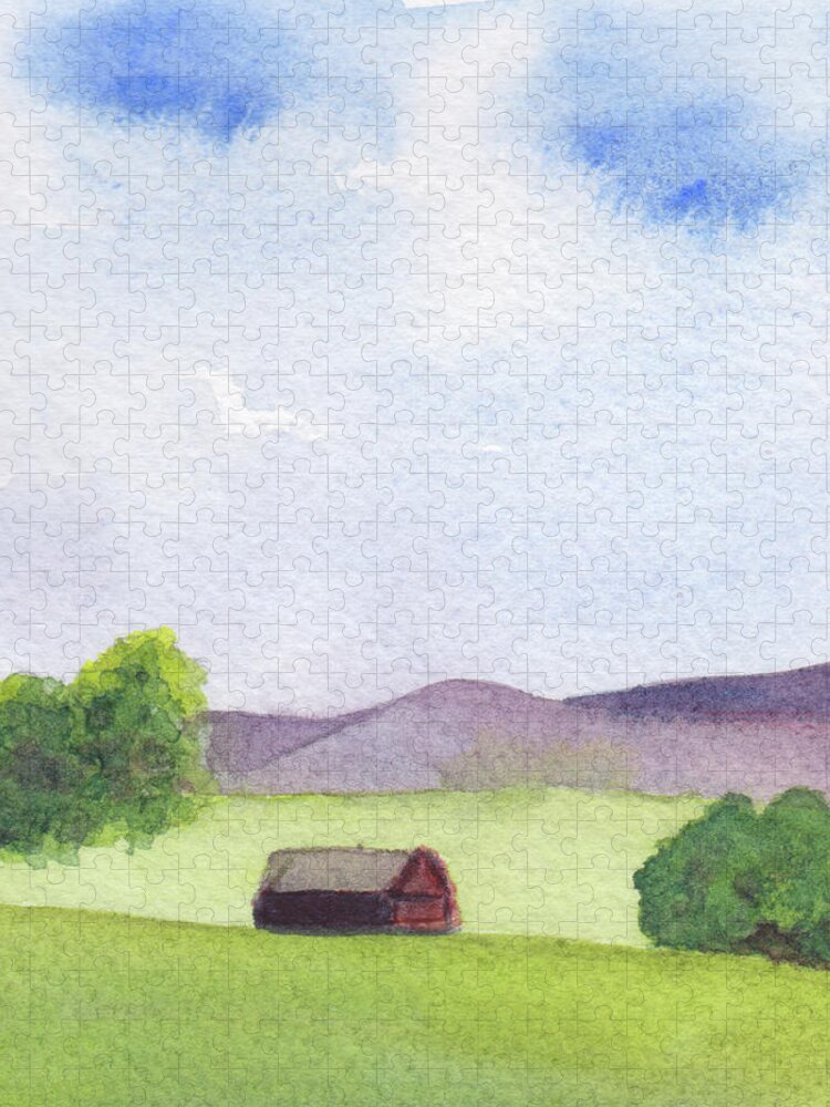 Berkshires Jigsaw Puzzle featuring the painting Pause at Barn by Anne Katzeff