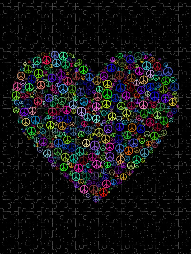 Funny Jigsaw Puzzle featuring the digital art Peace And Love Peace Sign Heart by Flippin Sweet Gear