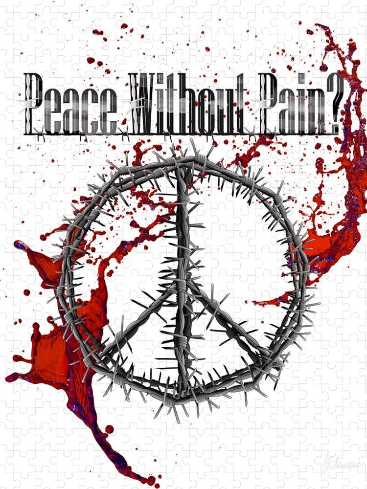 Peace Jigsaw Puzzle featuring the drawing PEACE without Pain - Barbed Wire Peace Symbol by Joan Stratton