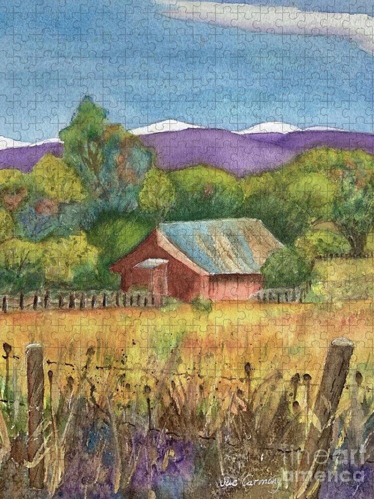 Barn Jigsaw Puzzle featuring the painting Peaceful Valley by Sue Carmony