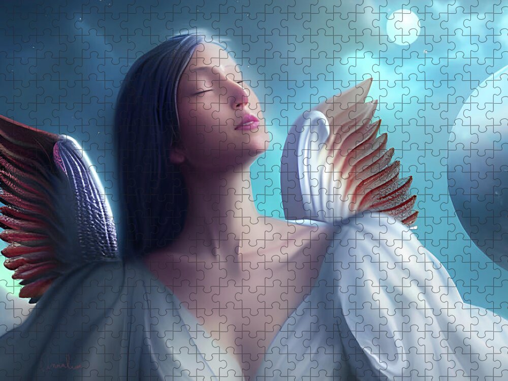 Angel Jigsaw Puzzle featuring the digital art Peaceful Wings by Annalisa Rivera-Franz