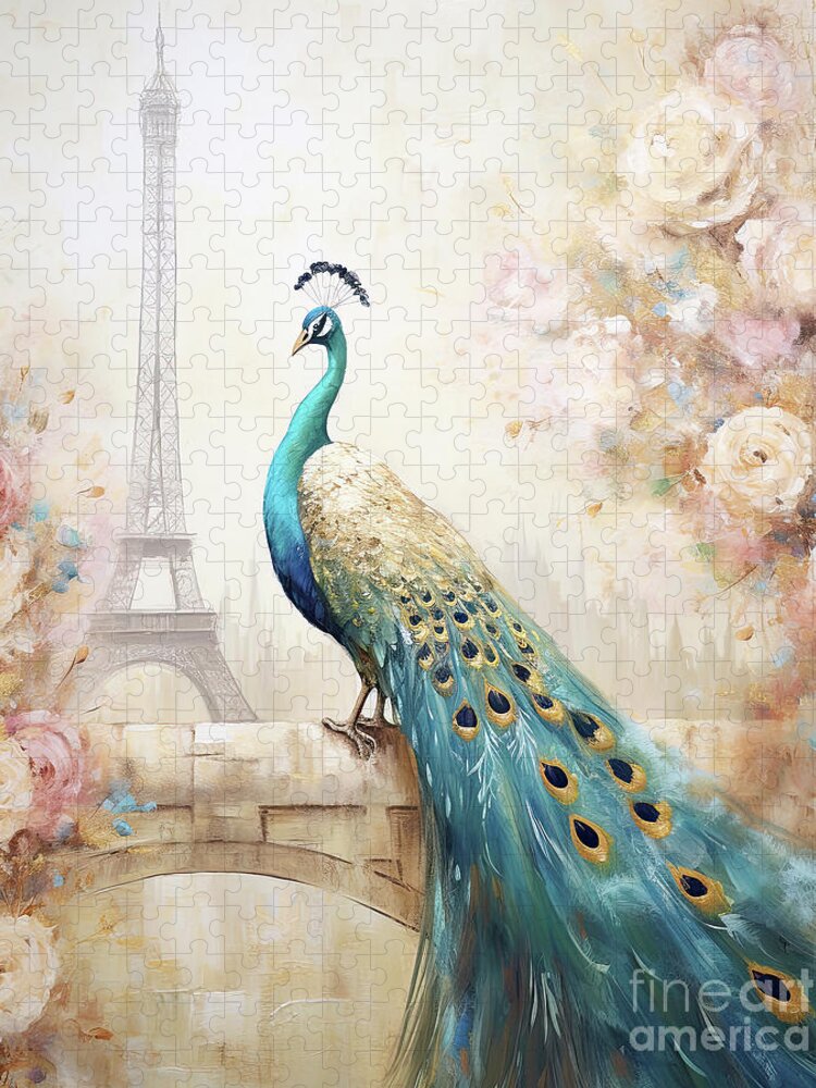 Paris Jigsaw Puzzle featuring the painting Peacock In Paris by Tina LeCour