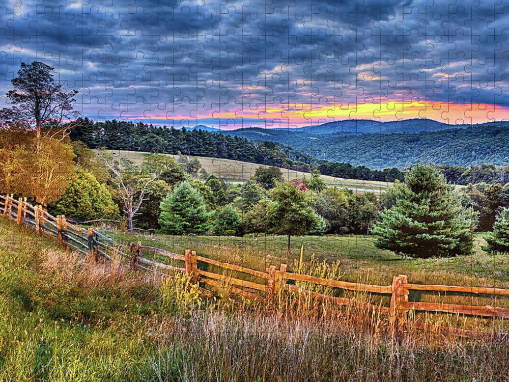 North Carolina Jigsaw Puzzle featuring the photograph Peeking at a Blue Ridge Sunrise by Dan Carmichael