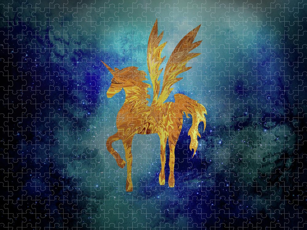 Pegasus Jigsaw Puzzle featuring the digital art Pegasus in Space by Sambel Pedes