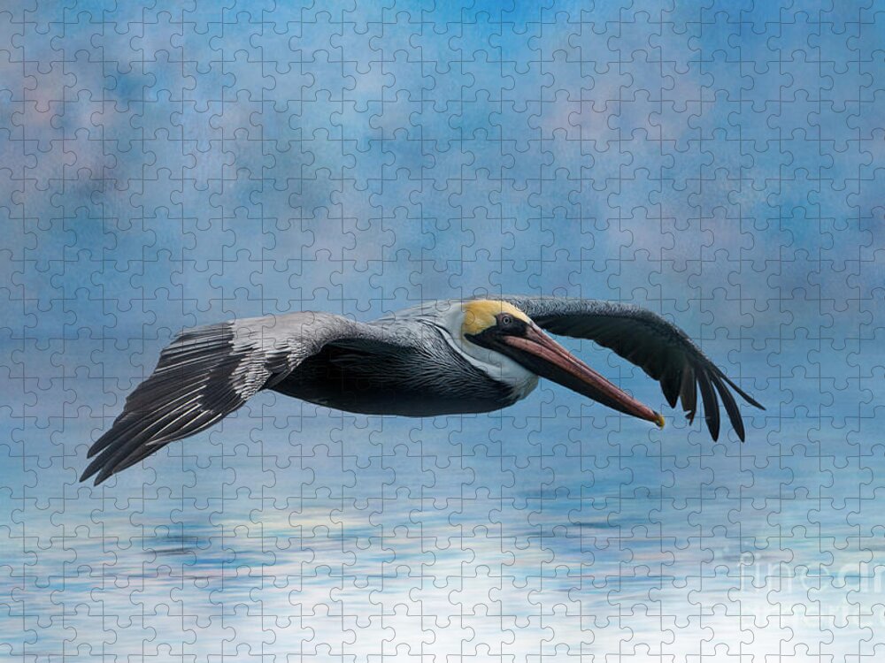 Digitalart Jigsaw Puzzle featuring the photograph Pelican Glide by Ed Taylor