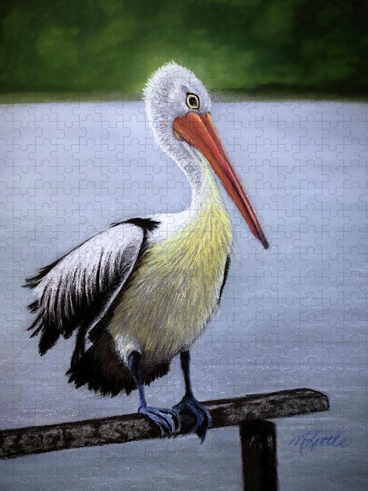 Pelican Jigsaw Puzzle featuring the drawing Pelican by Marlene Little
