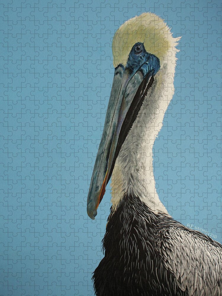 Pelican Jigsaw Puzzle featuring the painting Pelicanus Magnificus by Heather E Harman