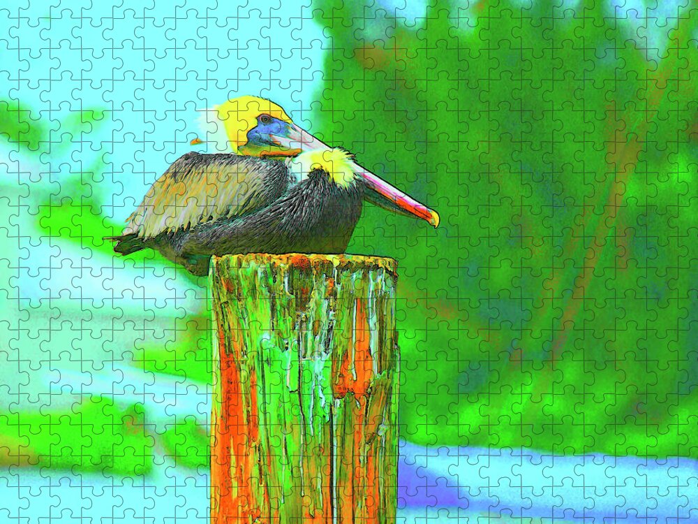 Pelican Jigsaw Puzzle featuring the photograph Pelicolor by Alison Belsan Horton