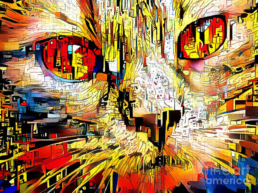 Wingsdomain Jigsaw Puzzle featuring the photograph Penelope The Small Town Cat With Big City Dreams in Contemporary Vibrant Colors 20201009 by Wingsdomain Art and Photography