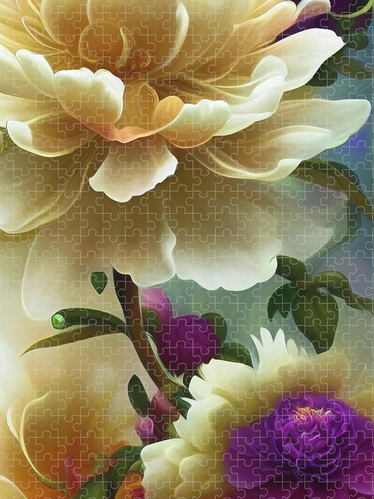 I Generated This Image With Wombo Ai With My Prompts And A Seed Photo Jigsaw Puzzle featuring the mixed media Peony Grace by Lynda Lehmann