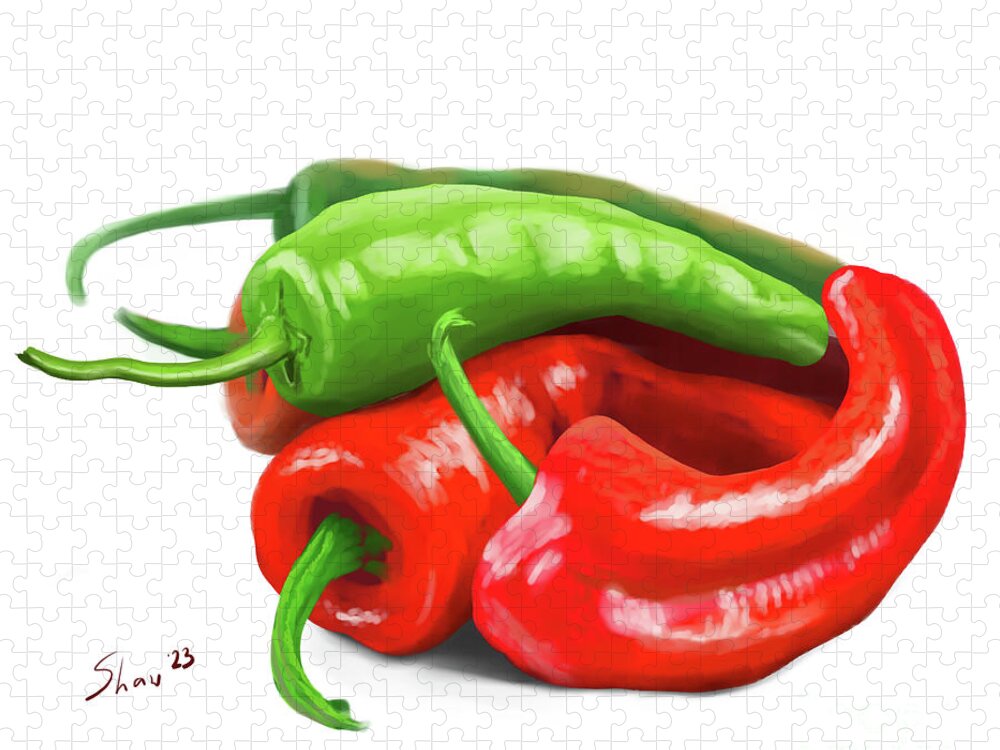Peppers Jigsaw Puzzle featuring the digital art Pepper Joy by Rohvannyn Shaw