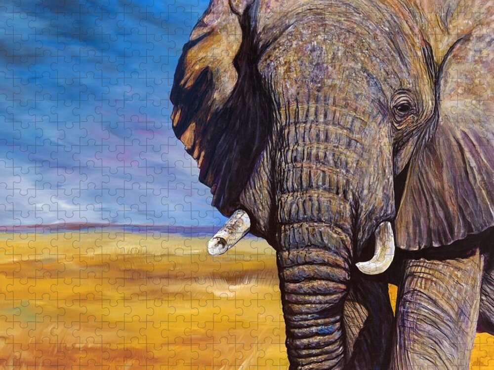 Elephant Jigsaw Puzzle featuring the painting Perseverance by R J Marchand