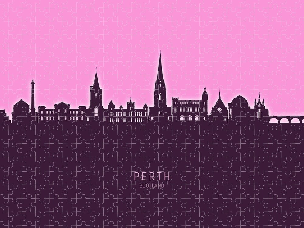 Perth Jigsaw Puzzle featuring the digital art Perth Scotland Skyline #69 by Michael Tompsett