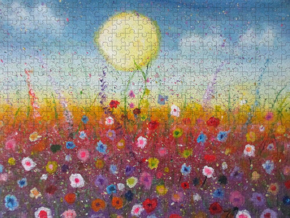 Flower Jigsaw Puzzle featuring the painting Petalled Skies by Jen Shearer