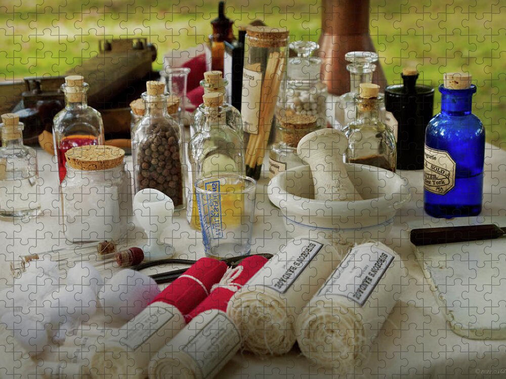 Pharmacist Jigsaw Puzzle featuring the photograph Pharmacy - Civil war field kit by Mike Savad