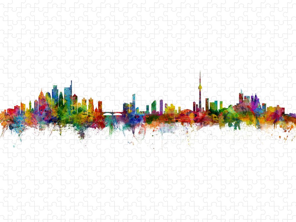 Philadelphia Jigsaw Puzzle featuring the digital art Philadelphia and Toronto Skylines Mashup by Michael Tompsett