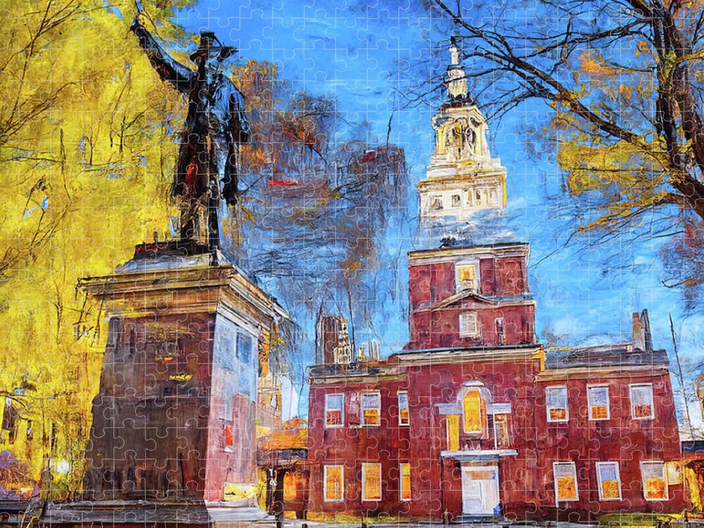 Philadelphia Jigsaw Puzzle featuring the painting Philadelphia Independence Hall - 06 by AM FineArtPrints
