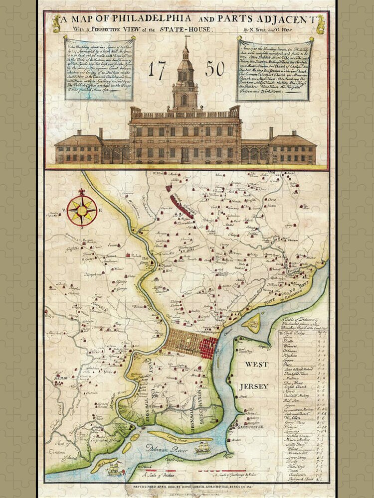 Philadelphia Jigsaw Puzzle featuring the photograph Philadelphia Pennsylvania Antique Vintage Map 1850 by Carol Japp
