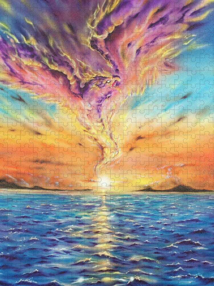 Sunset Phoenix Oceanic Aloha Jigsaw Puzzle featuring the painting Phoenix by Joel Salinas III
