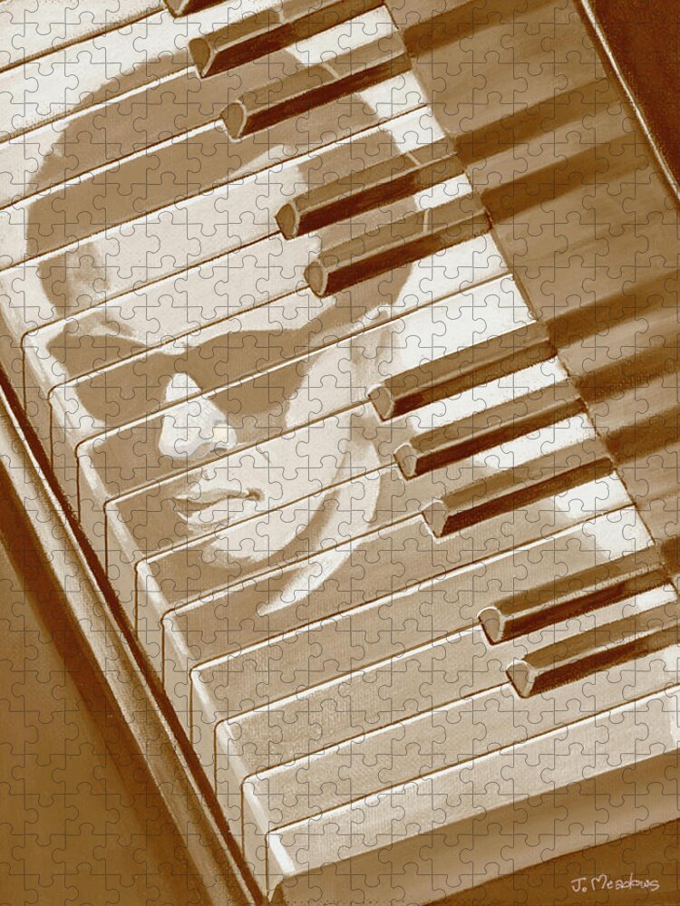 Piano Jigsaw Puzzle featuring the painting Piano Man in Sepia by J L Meadows