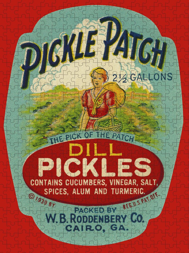 Vintage Jigsaw Puzzle featuring the drawing Pickle Patch Dill Pickles by Vintage Food Labels