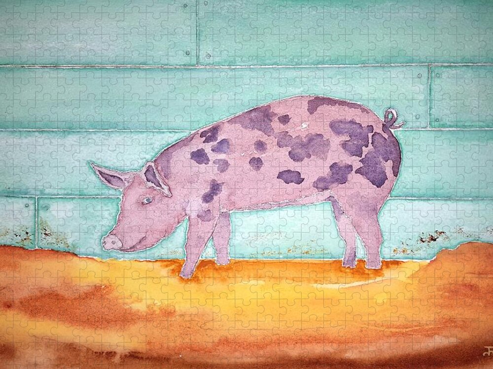Watercolor Jigsaw Puzzle featuring the painting Pig of Lore by John Klobucher