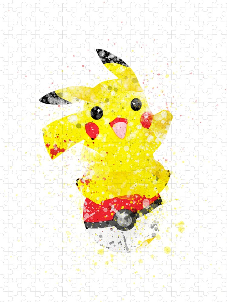 Pikachu and pokeball watercolor Jigsaw Puzzle by Mihaela Pater