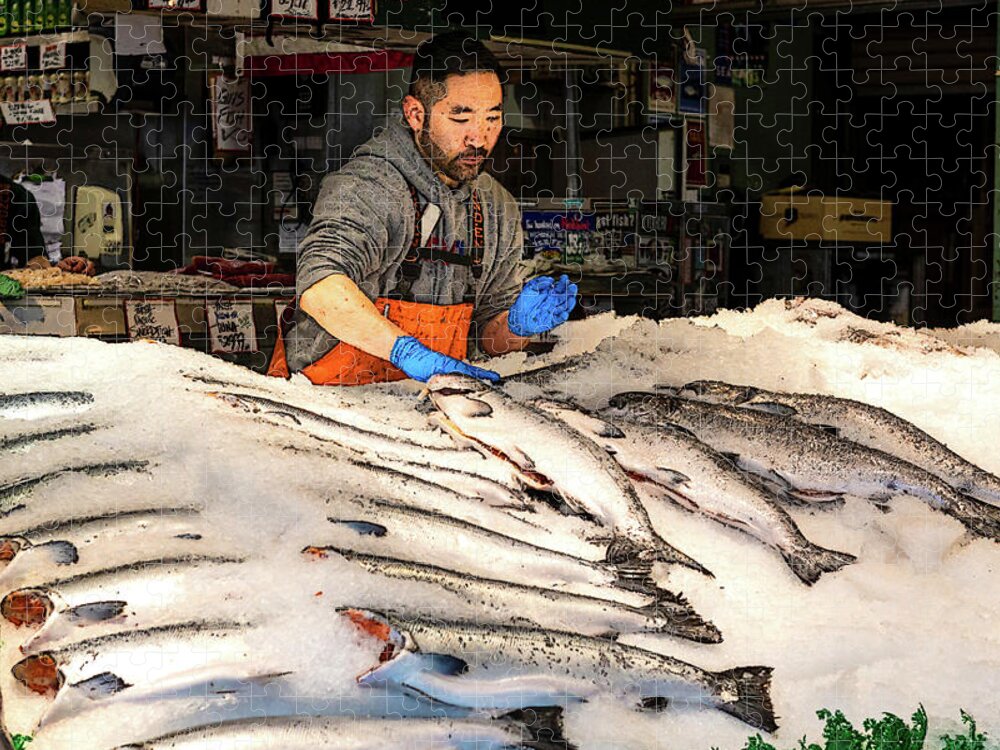 Fish Jigsaw Puzzle featuring the digital art Pike Place Fish Market by SnapHappy Photos
