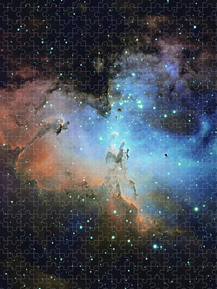 Astronomy Jigsaw Puzzle featuring the photograph Pillars of Creation by Peter Kennett