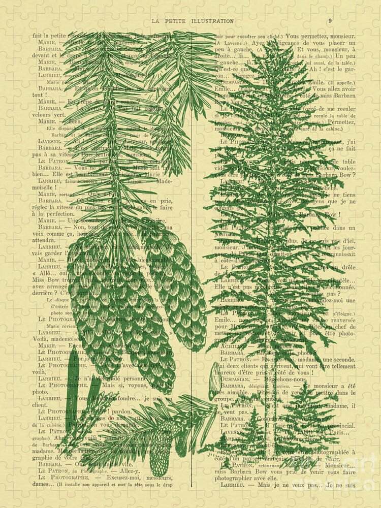 Pine Tree Jigsaw Puzzle featuring the mixed media Pine Diagram In Green by Madame Memento