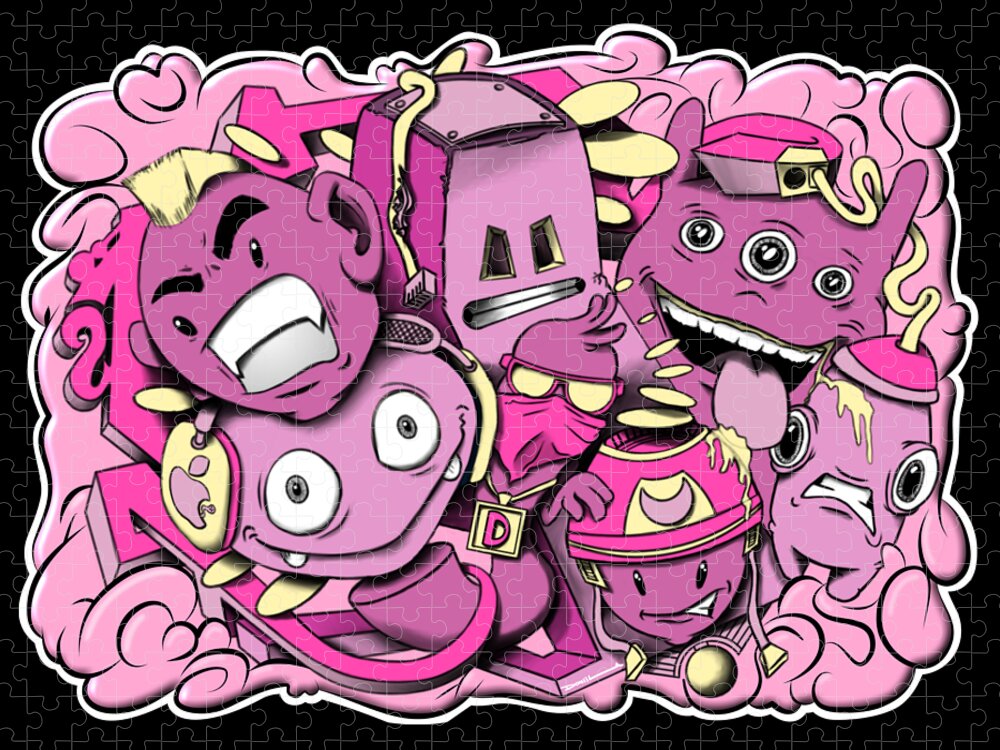 Pink and yellow graffiti cartoon characters Jigsaw Puzzle by Donald  Lawrence - Pixels