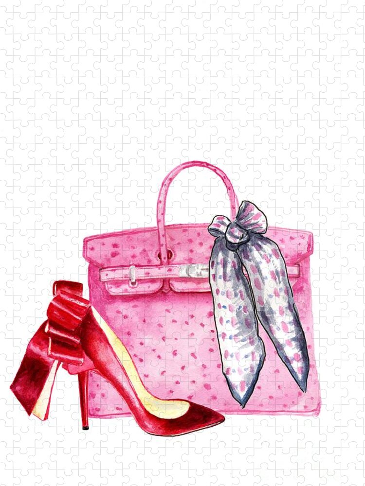 Pink bag, fashion illustration Jigsaw Puzzle by Green Palace - Pixels