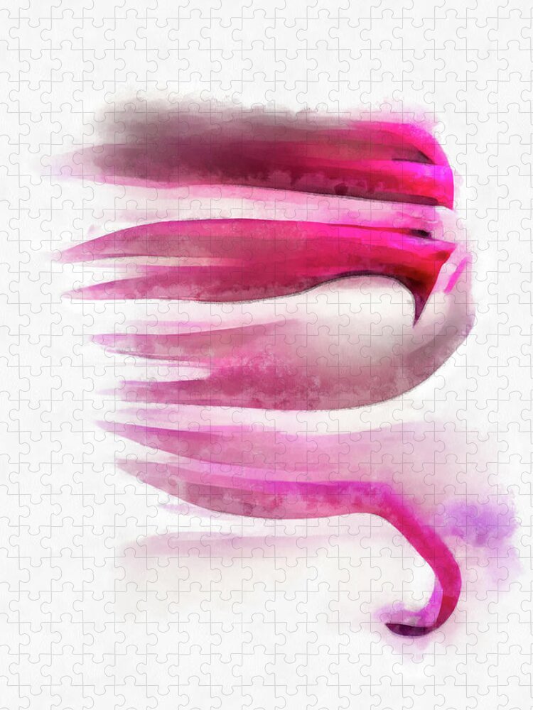 Flamingo Jigsaw Puzzle featuring the painting Pink Flamingo Feathers 03 Abstract Watercolor by Matthias Hauser