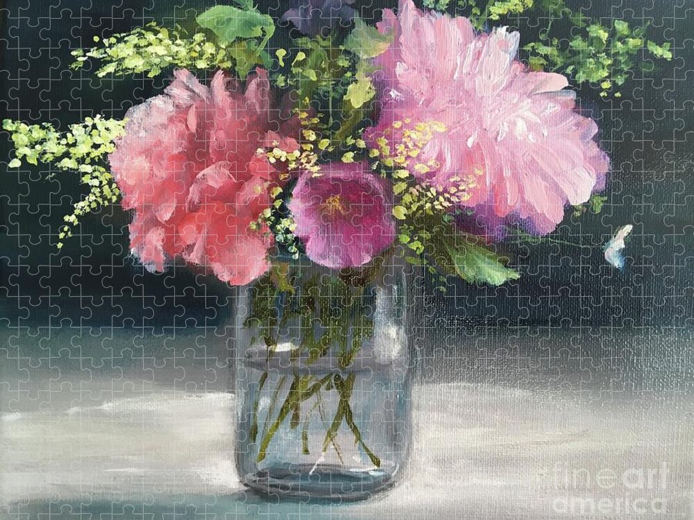 Flowers Jigsaw Puzzle featuring the painting Flowers in a JamJar II by Lizzy Forrester