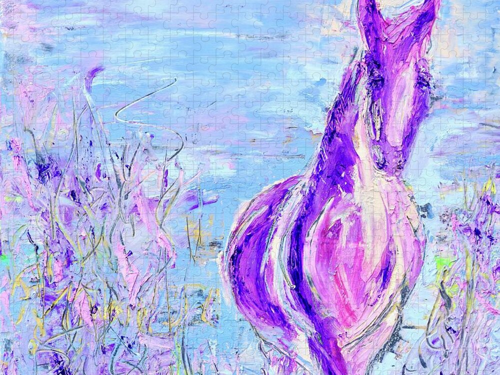 Pink Horse Jigsaw Puzzle featuring the painting Pink Pony Painting by Patty Donoghue