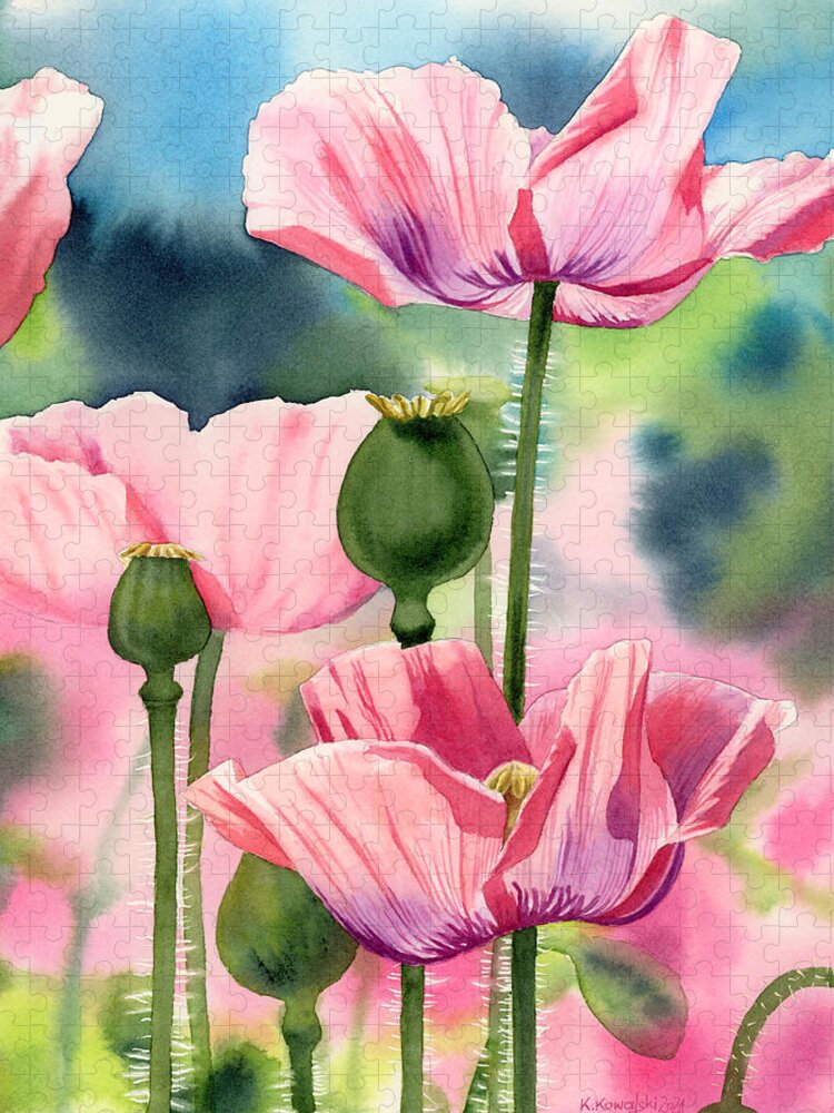Pink Jigsaw Puzzle featuring the painting Pink Poppies by Espero Art