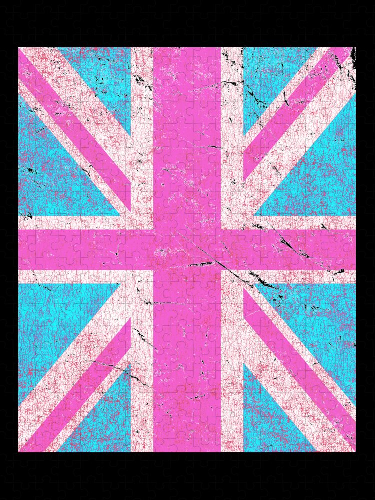 Funny Jigsaw Puzzle featuring the digital art Pink Retro Union Jack Flag by Flippin Sweet Gear